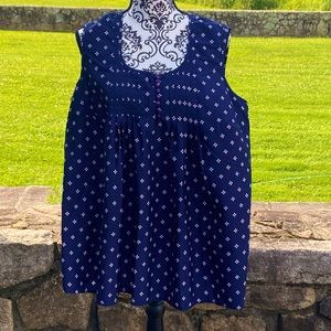 Roaman's Size 18W Blue Flowy Sleeveless Blouse with White Diamond Pattern